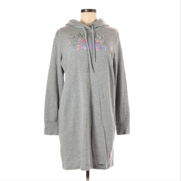 Calvin Klein Dresses & Skirts - Calvin Klein Gray Fleece Hoodie Dress Size Medium